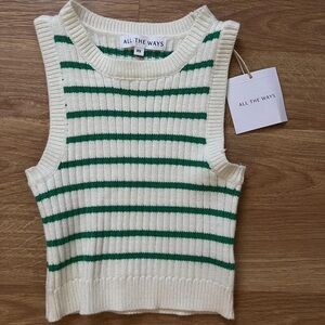 All The Ways Green and White Striped Crop Top